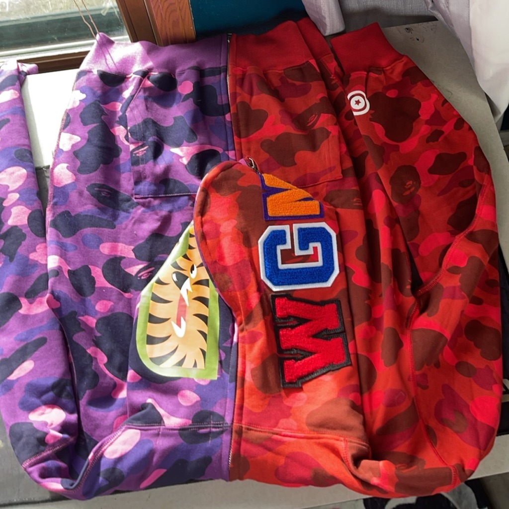 Bape Hoodie Full Zip-Up Separate Red Purple Size Is Medium Men’s